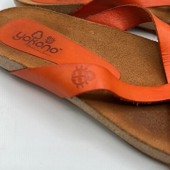 COPY - YOKONO  orange Slip On Toe Loop Strappy sandals Genuine leather size 7.5 - Picture 4 of 6